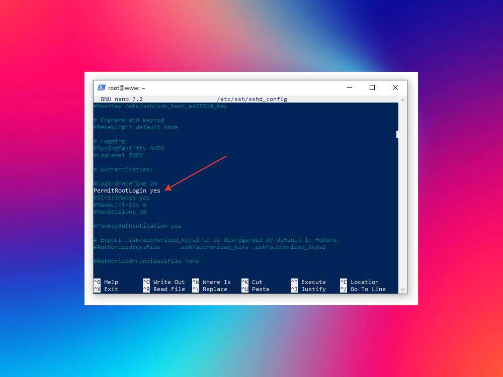 Запрет входа под root