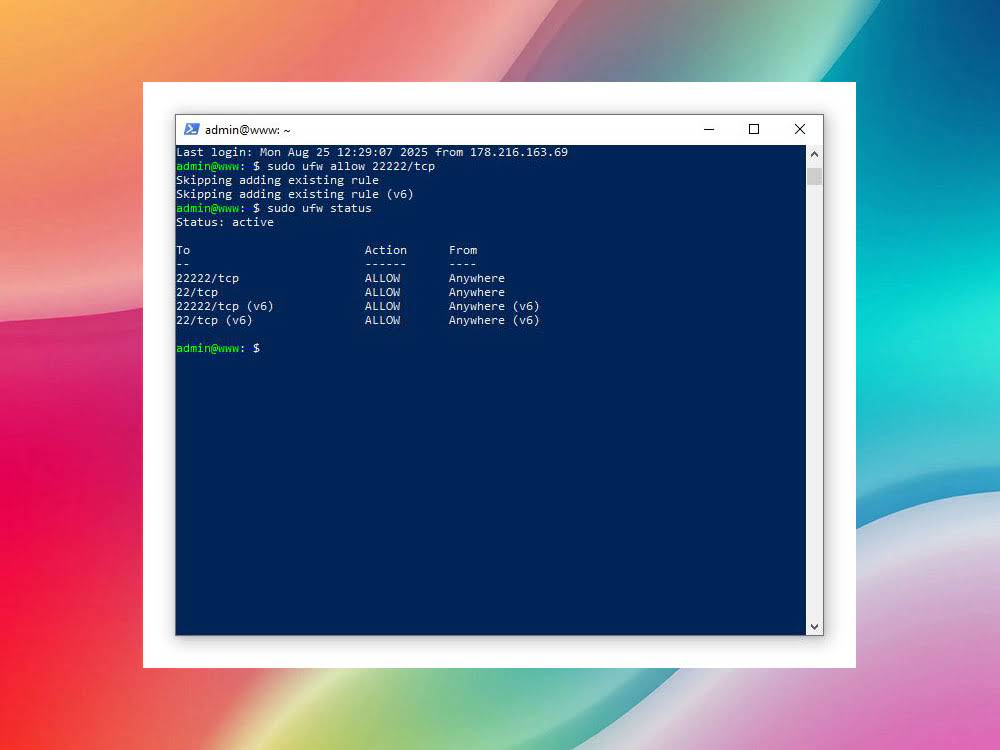 Открытие нового SSH-порта в UFW Открытие нового SSH-порта в UFW