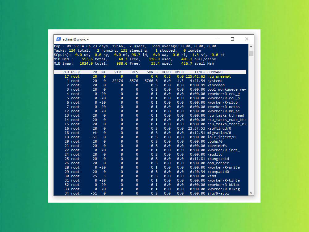 Пример вывода команды top в Ubuntu Пример вывода команды top в Ubuntu