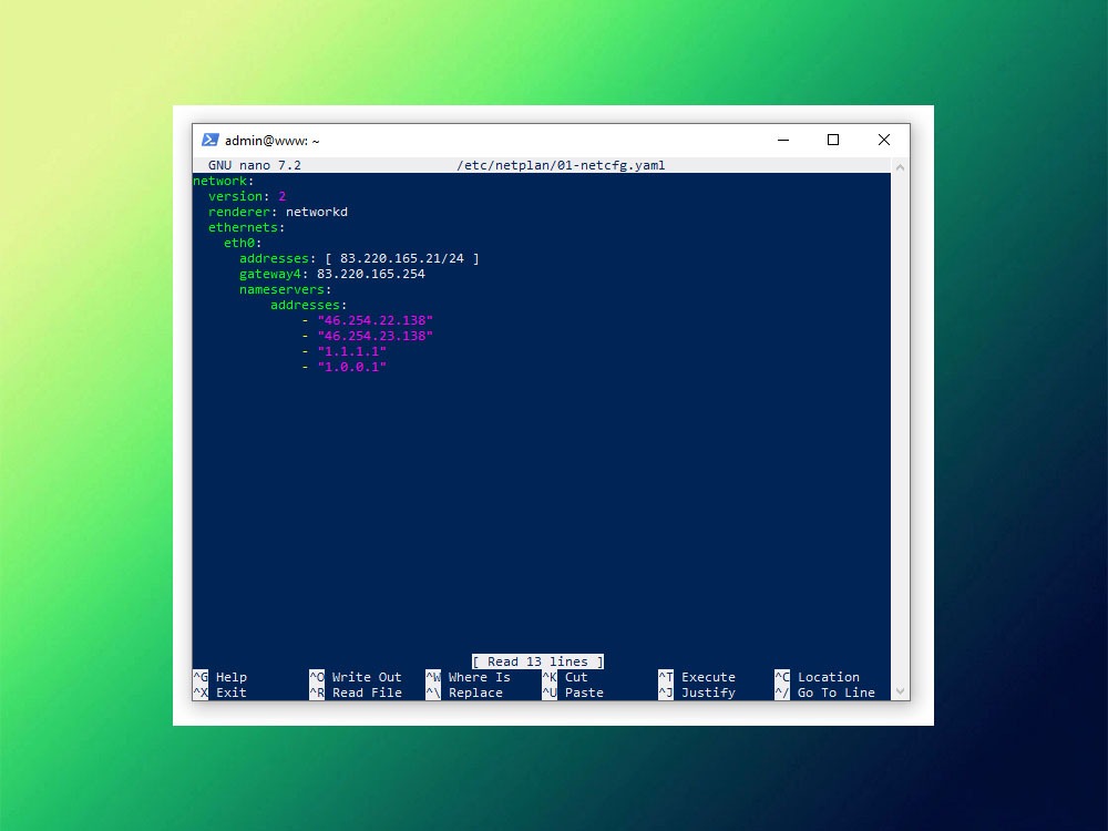 Настройка статического IP через netplan