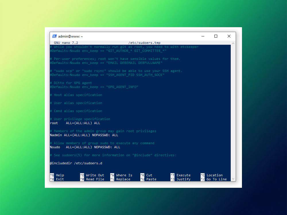 Редактирование sudoers через visudo