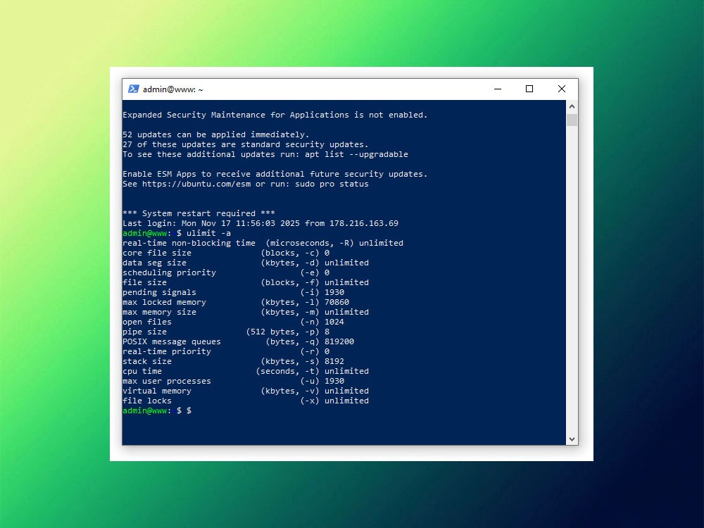Вывод ulimit -a