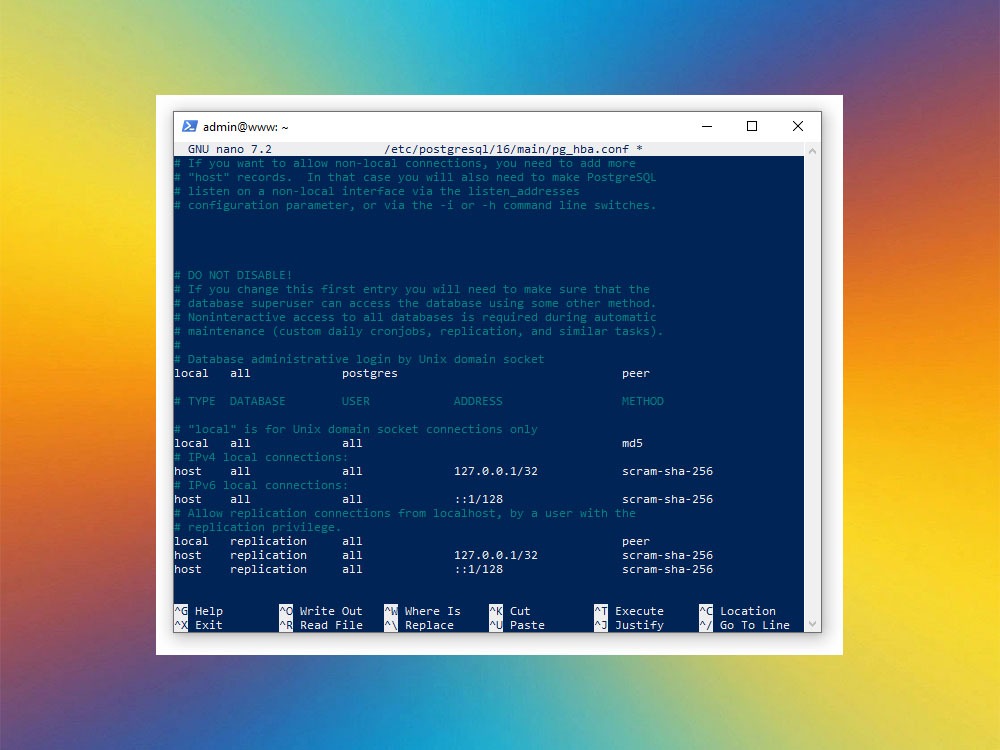 Настройка pg_hba.conf для PostgreSQL