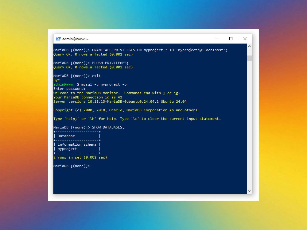 Создание базы и пользователя в MariaDB