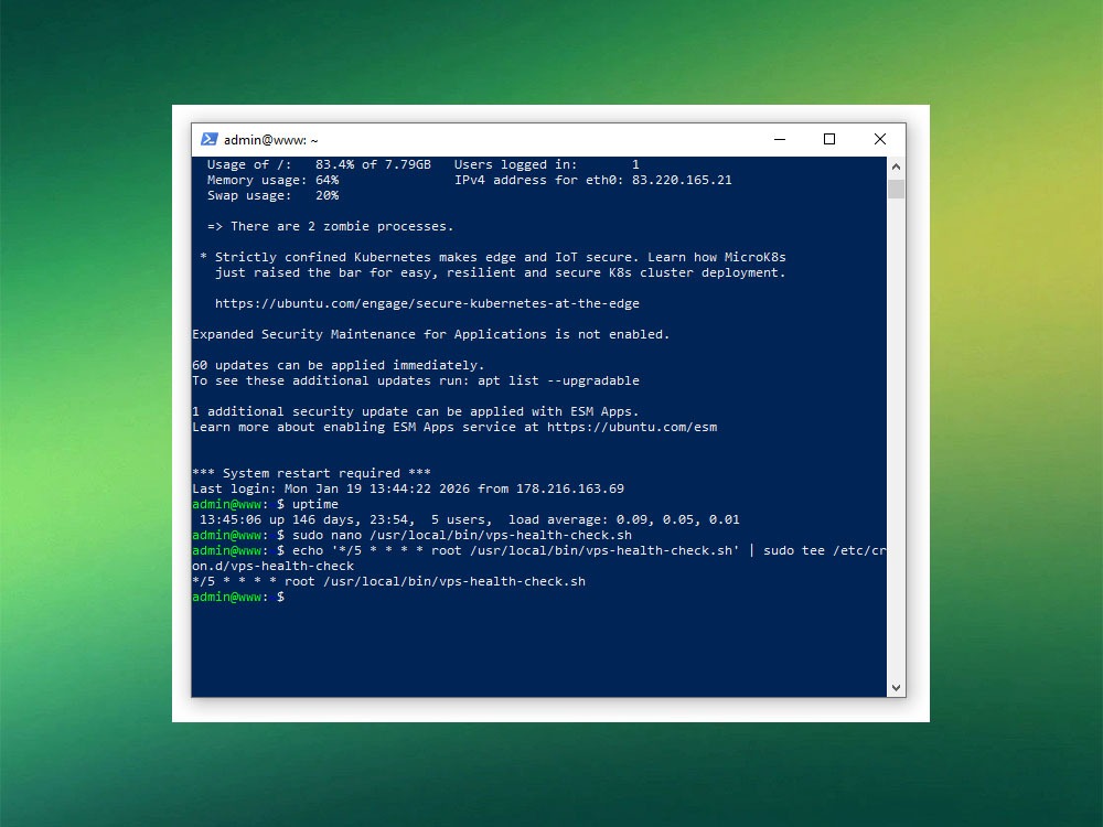 Добавление задачи для скрипта алертов в crontab