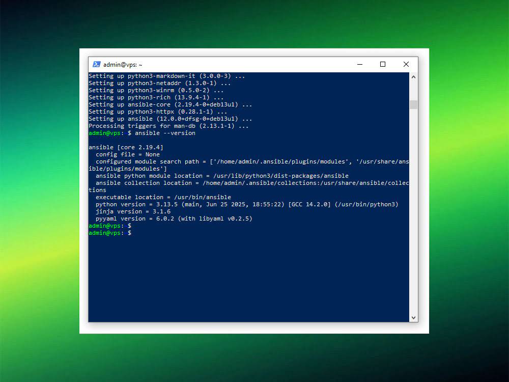 Проверка подключения к VPS через ansible -m ping