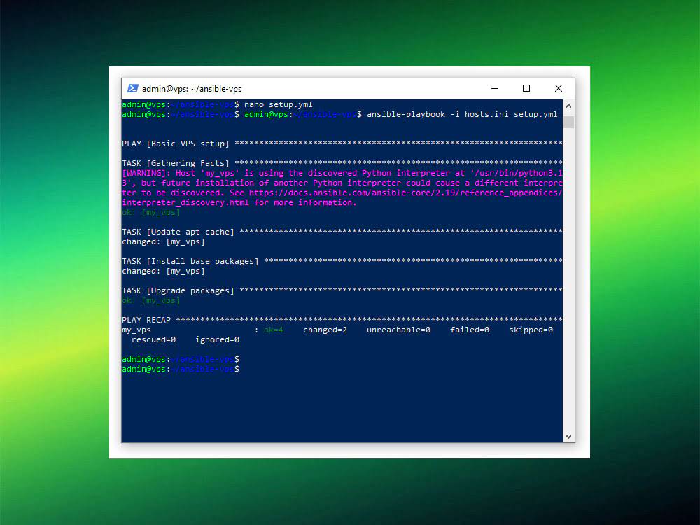 Запуск ansible-playbook для базовой настройки VPS