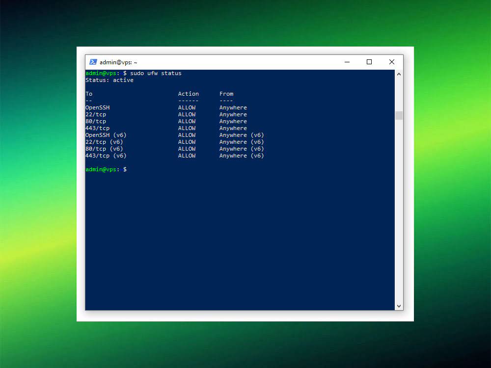 Настройка UFW на VPS: разрешение SSH/80/443 и включение