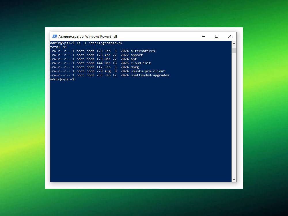 Основной конфиг logrotate и папка с правилами на VPS