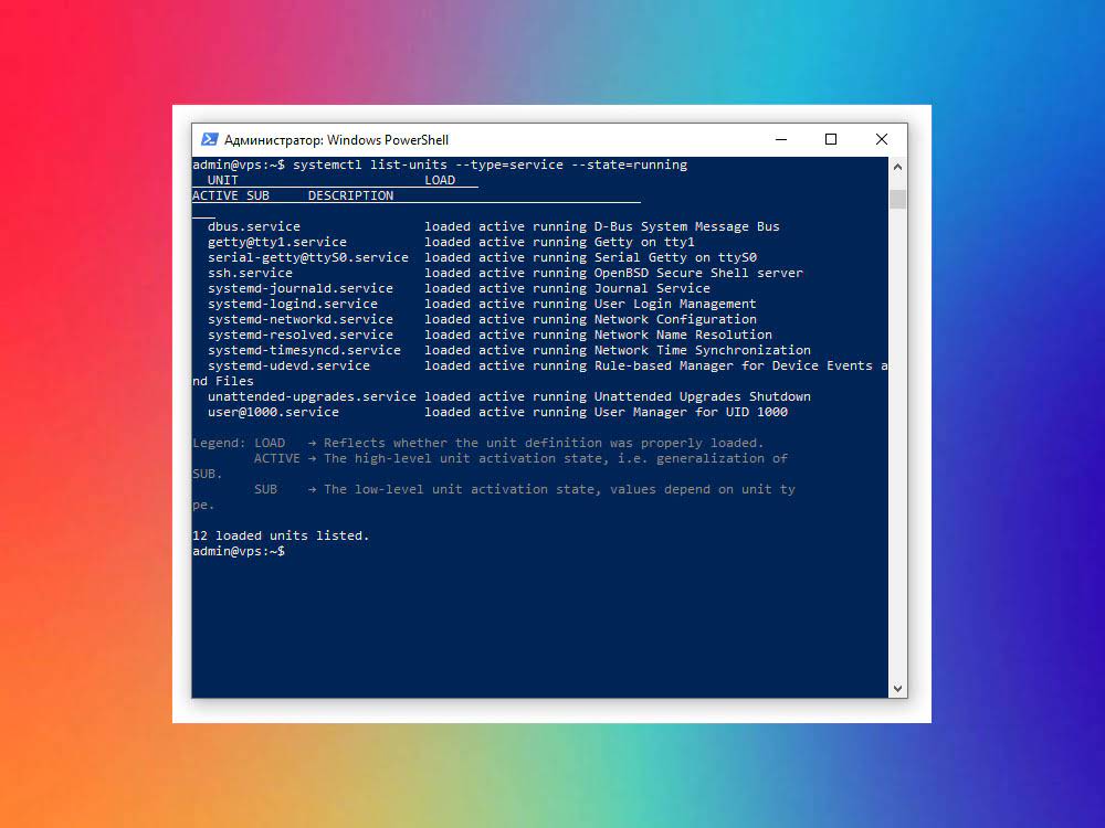 Список запущенных служб на VPS через systemctl